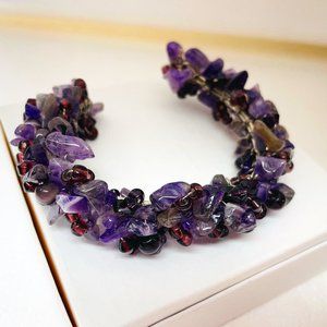 EUC Faux Amethyst Chip Cuff Bracelet, Purple, 2 1/4" Diameter